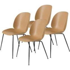 Gubi Beetle Dining Chair Unupholstered, Conic Base Black, Set Of 4, Amber Brown