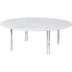 Gubi IOI Kaffeetisch Chrom / Messing / Weiß Marmor, Ø100 Cm