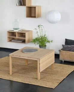 Klassik 5D Kaffeetisch Mit Klappe, 85x85 Cm, Geölt Eiche -SitzEleganz Geschaft haslev 5d coffee table 85x85 oiled oak with 1 leaf 2