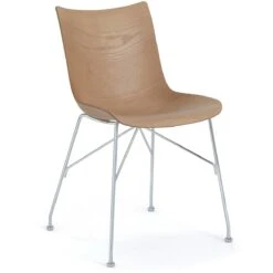 Kartell P/Wood Stuhl, Helles Holz / Chrom