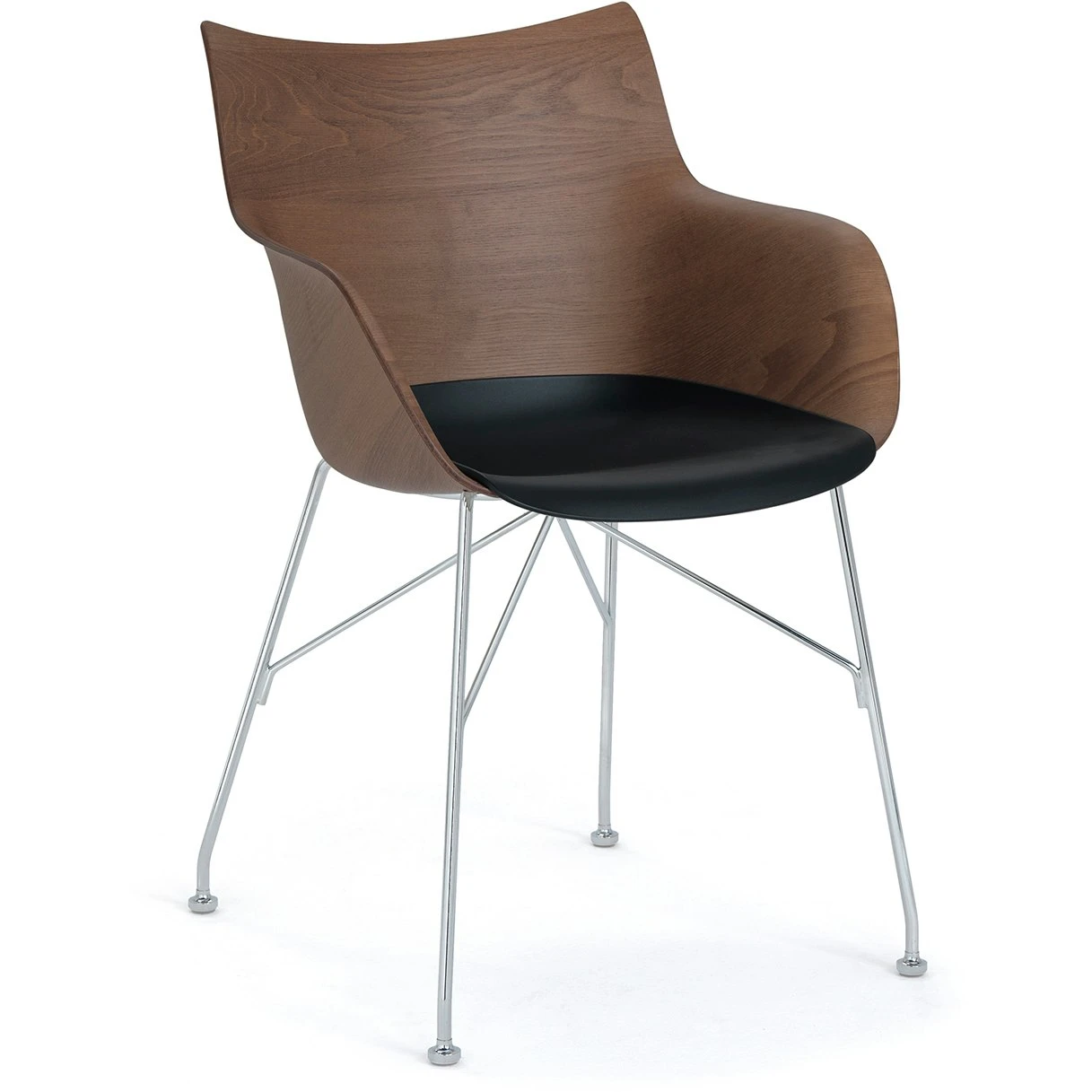 Kartell Q/Wood Stuhl, Dunkles Holz / Schwarz / Chrom 1 Kartell Q/Wood Stuhl, Dunkles Holz / Schwarz / Chrom